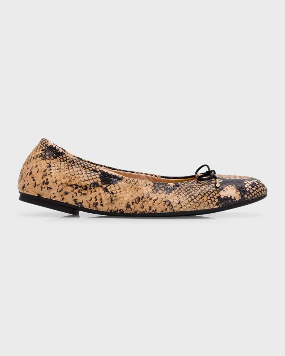 Bardot Snake-Embossed Bow Ballerina Flats